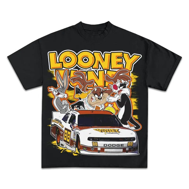 T*NES RACING GRAPHIC T-SHIRT Bootleg Vintage 90s Style Casual Classic clothing Cotton Fabric Menswear Top