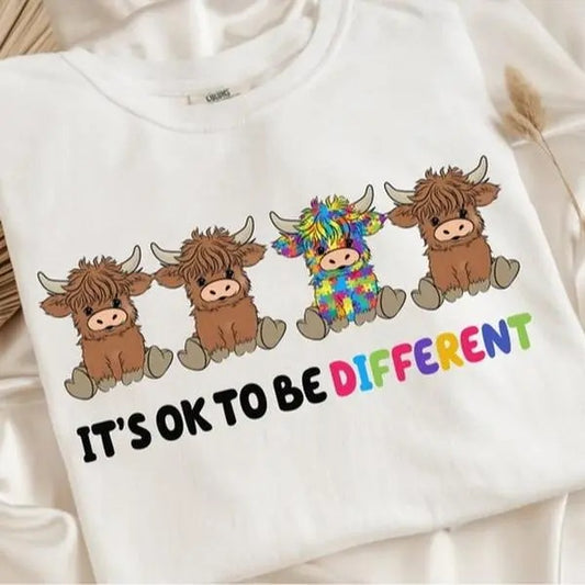It's Ok To Be Different Graphic Unisex Crewneck Sweatshirt/T-Shirt, Different Cow T-Shirt, Unisex Style, 100% Cotton, Pullover Crewneck Sweatshirt