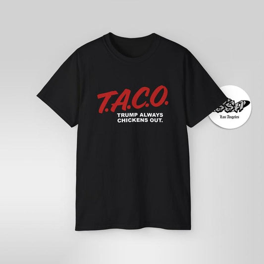 T.A.C.O. Parody Shirt – Trump Always Chickens Out – Retro DARE Style Meme Tee Hoodie, Sweatshirt | InkThreadWorks.com