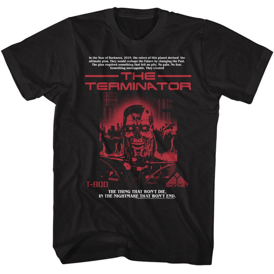 Terminator - Red T 800 - American Classics - Solid Black Adult Short Sleeve T-Shirt
