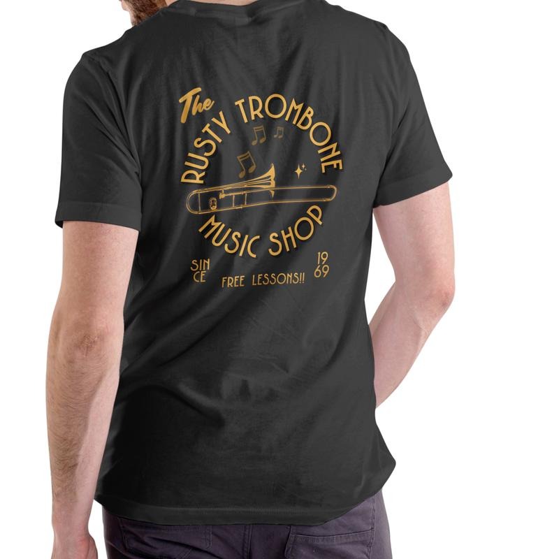 THE RUSTY TROMBONE MUSIC SHOP T Shirt, funny, Unisex, Cotton Menswear Soft Hoodie, Sweatshirt | InkThreadWorks.com