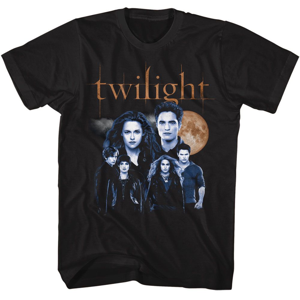 Twilight - Cullen Family With Moon - American Classics - Solid Black Adult Short Sleeve T-Shirt