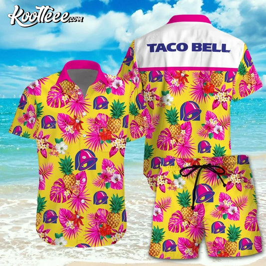 Taco Bell Pink Yeallow Hawaiian Shirt And Shorts