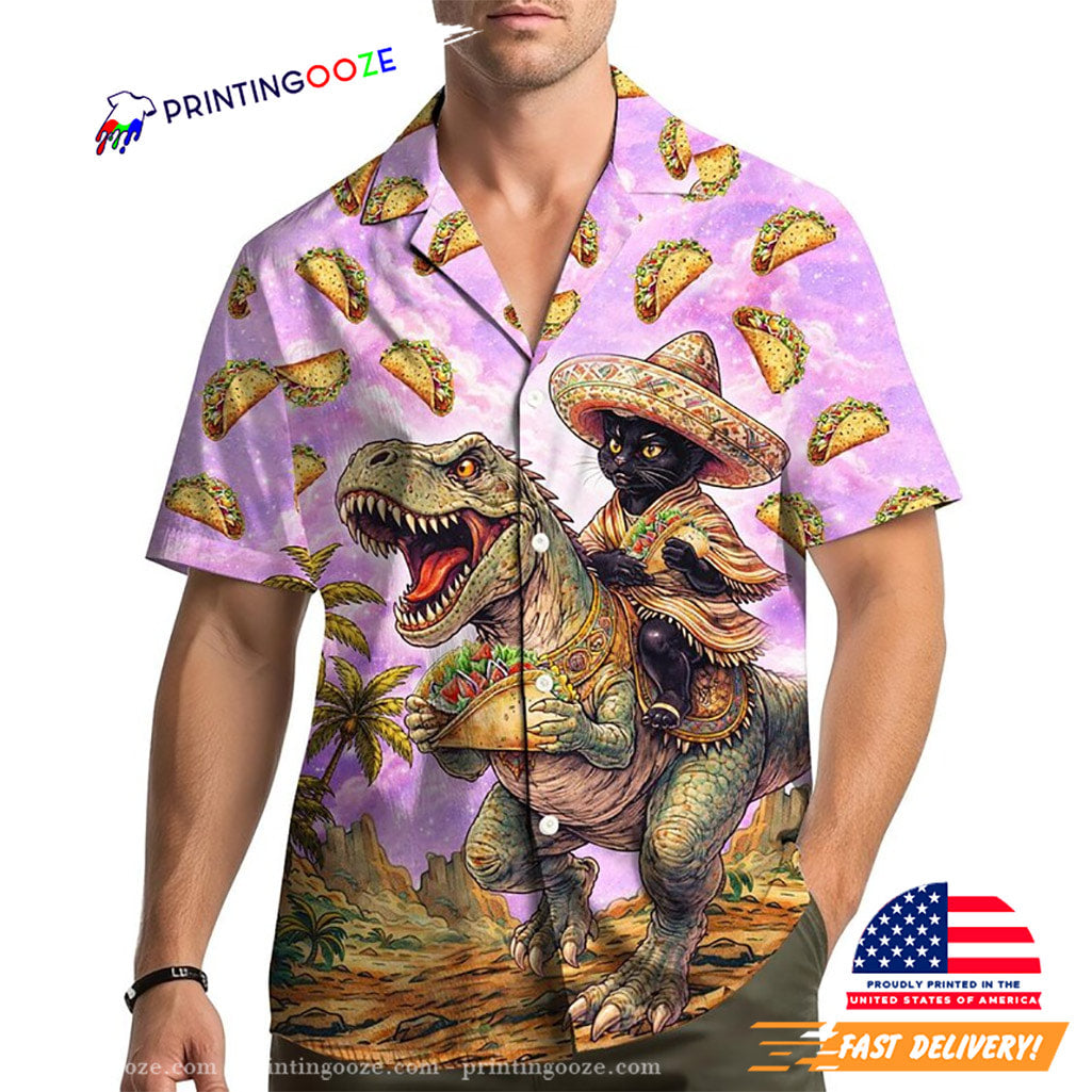 Taco Cat Riding Dinosaur Funny Cinco De Mayo Hawaiian Shirt