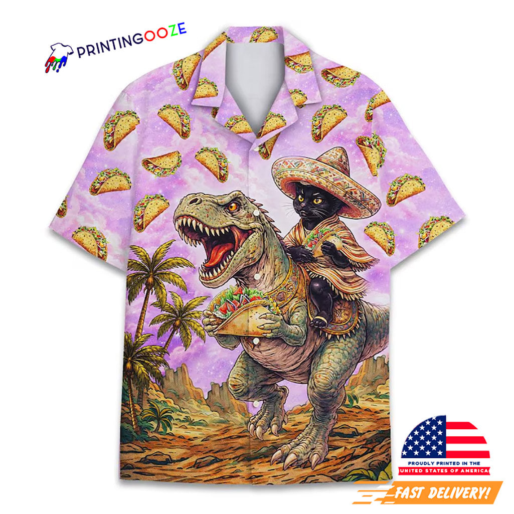 Taco Cat Riding Dinosaur Funny Cinco De Mayo Hawaiian Shirt
