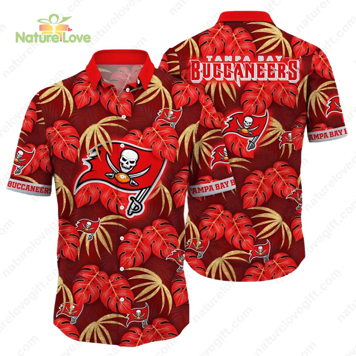 Tampa Bay Buccaneers Tropical Leaf Red Hawaiian Shirt