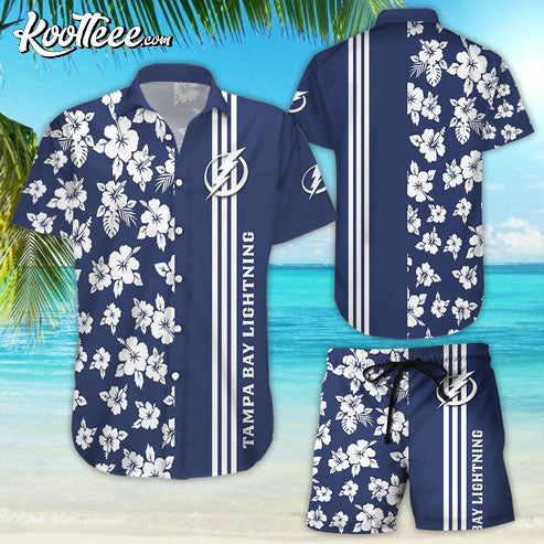 Tampa Bay Lightning Floral Pattern Beach Shorts Hawaiian Shirt