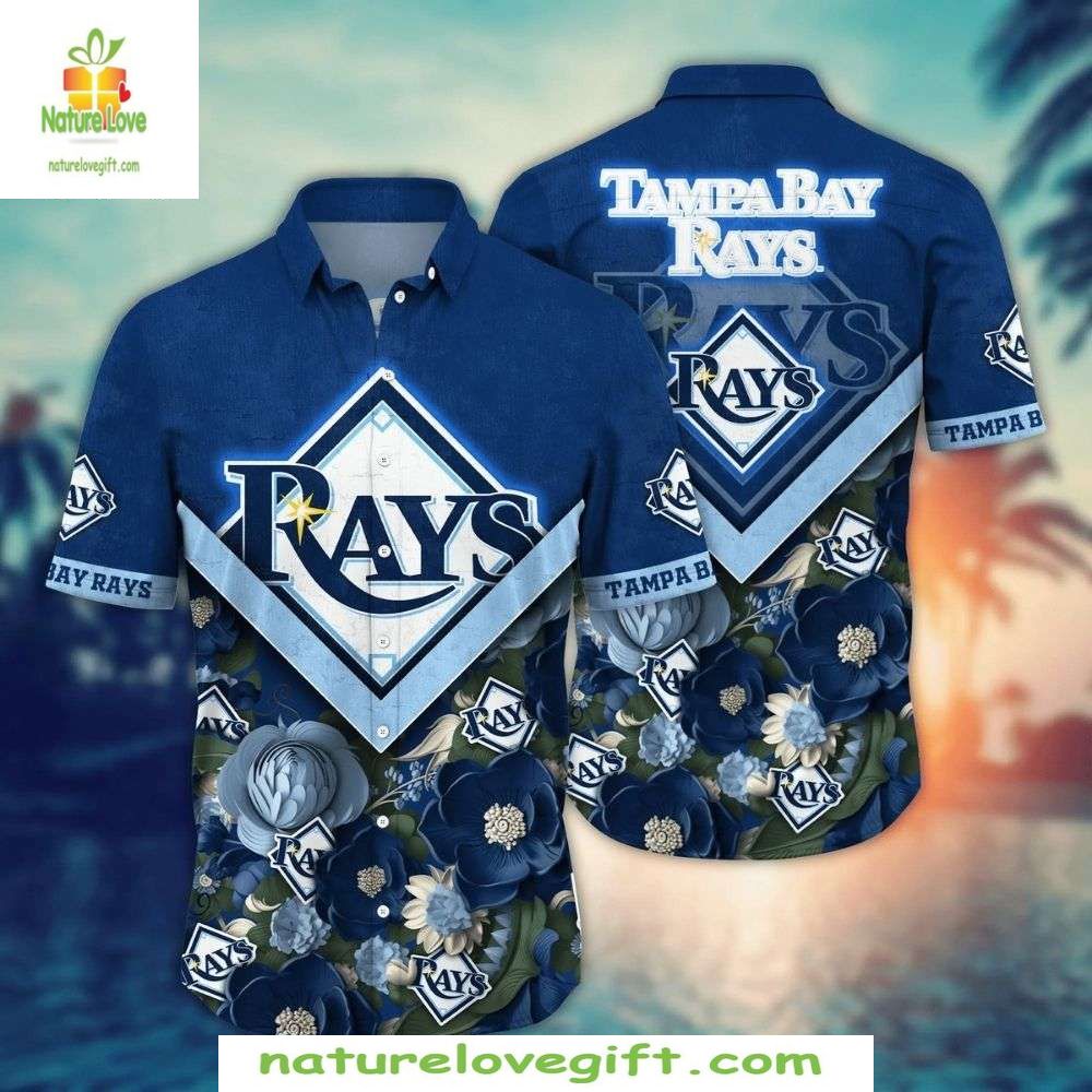 Tampa Bay Rays Hawaiian Shirt Blue Floral Fan Baseball Apparel