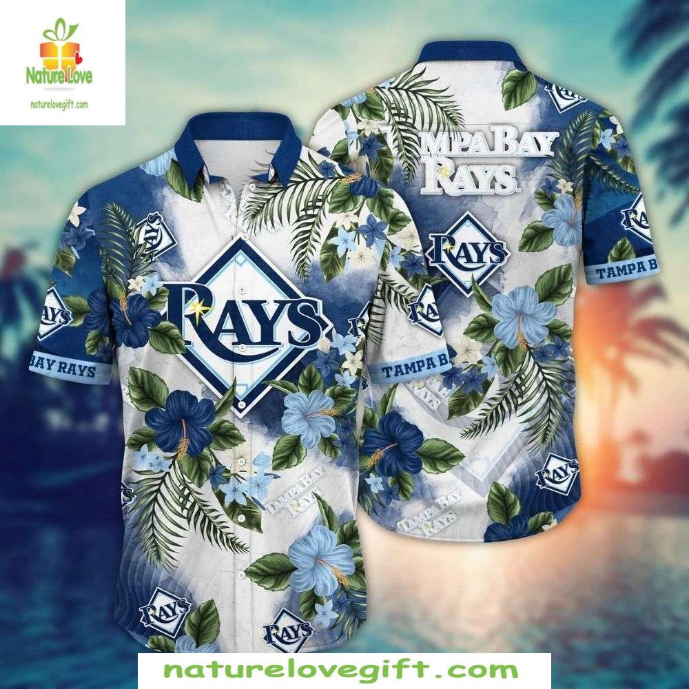 Tampa Bay Rays Hawaiian Shirt Blue Hibiscus Flowers MLB Baseball Apparel