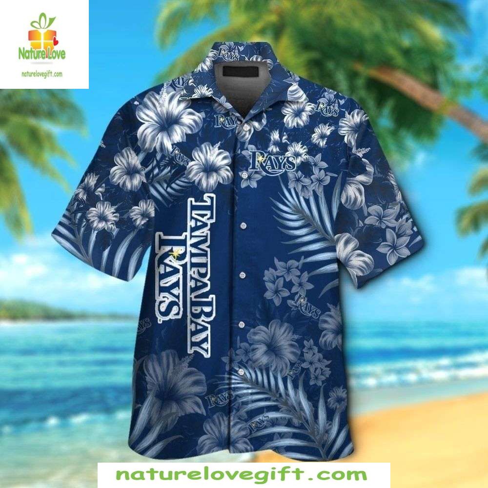 Tampa Bay Rays Hawaiian Shirt Blue Floral MLB Baseball Aloha Shirt