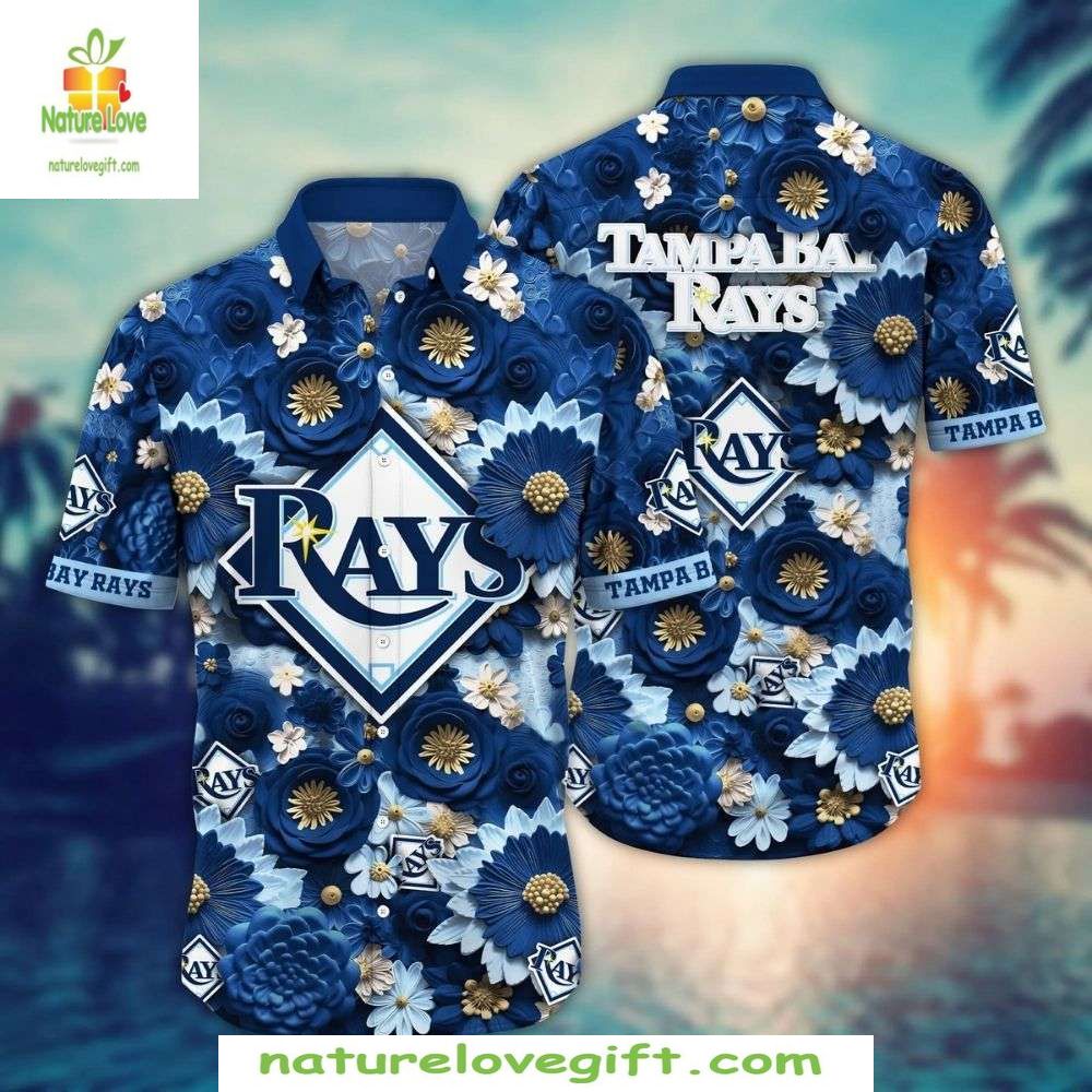 MLB Tampa Bay Rays Hawaiian Shirt Floral Burst Baseball Aloha Apparel