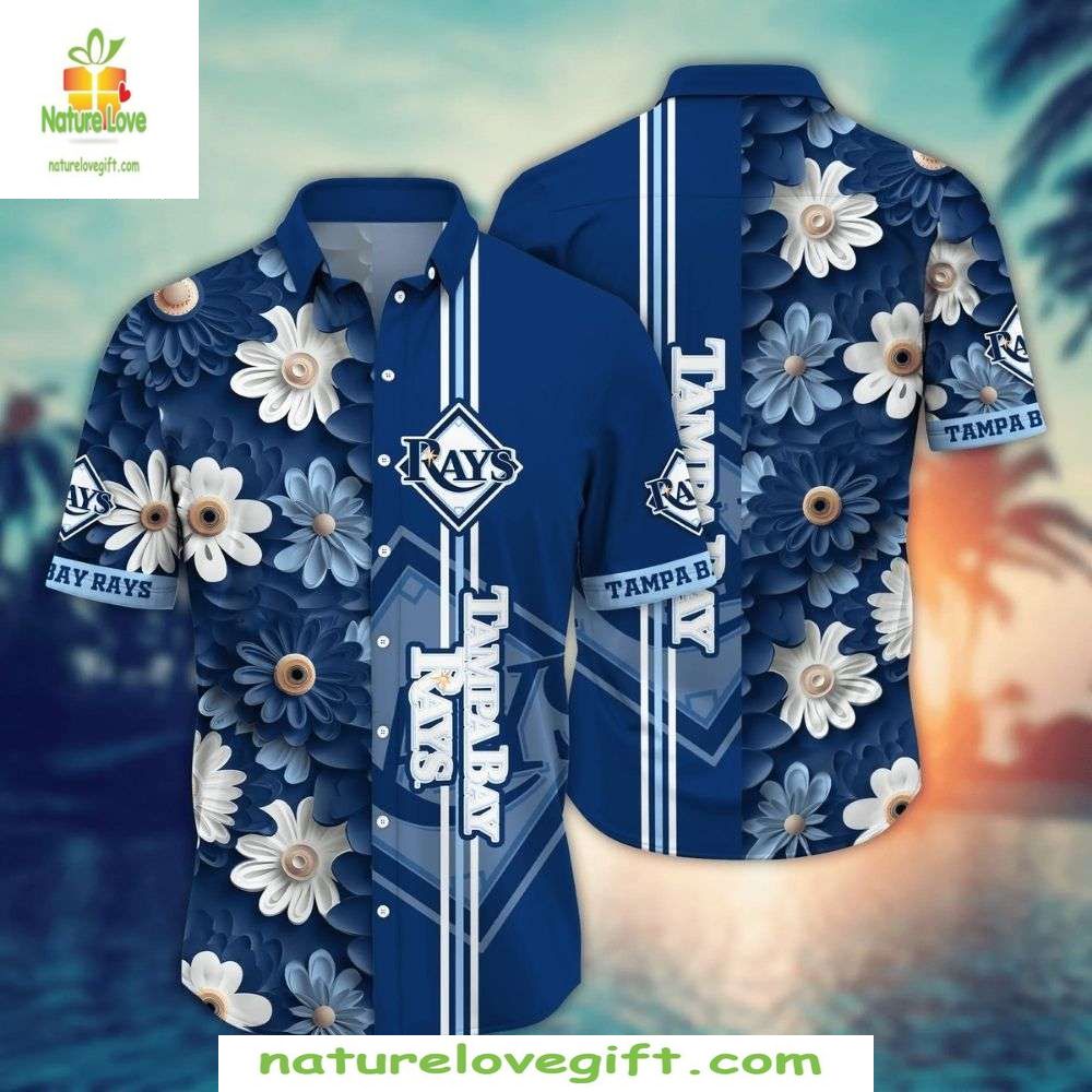 Tampa Bay Rays Hawaiian Shirt Floral Stripe MLB Baseball Apparel