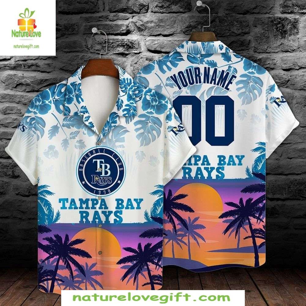 Tampa Bay Rays Hawaiian Shirt Personalized Sunset Palm Baseball Apparel