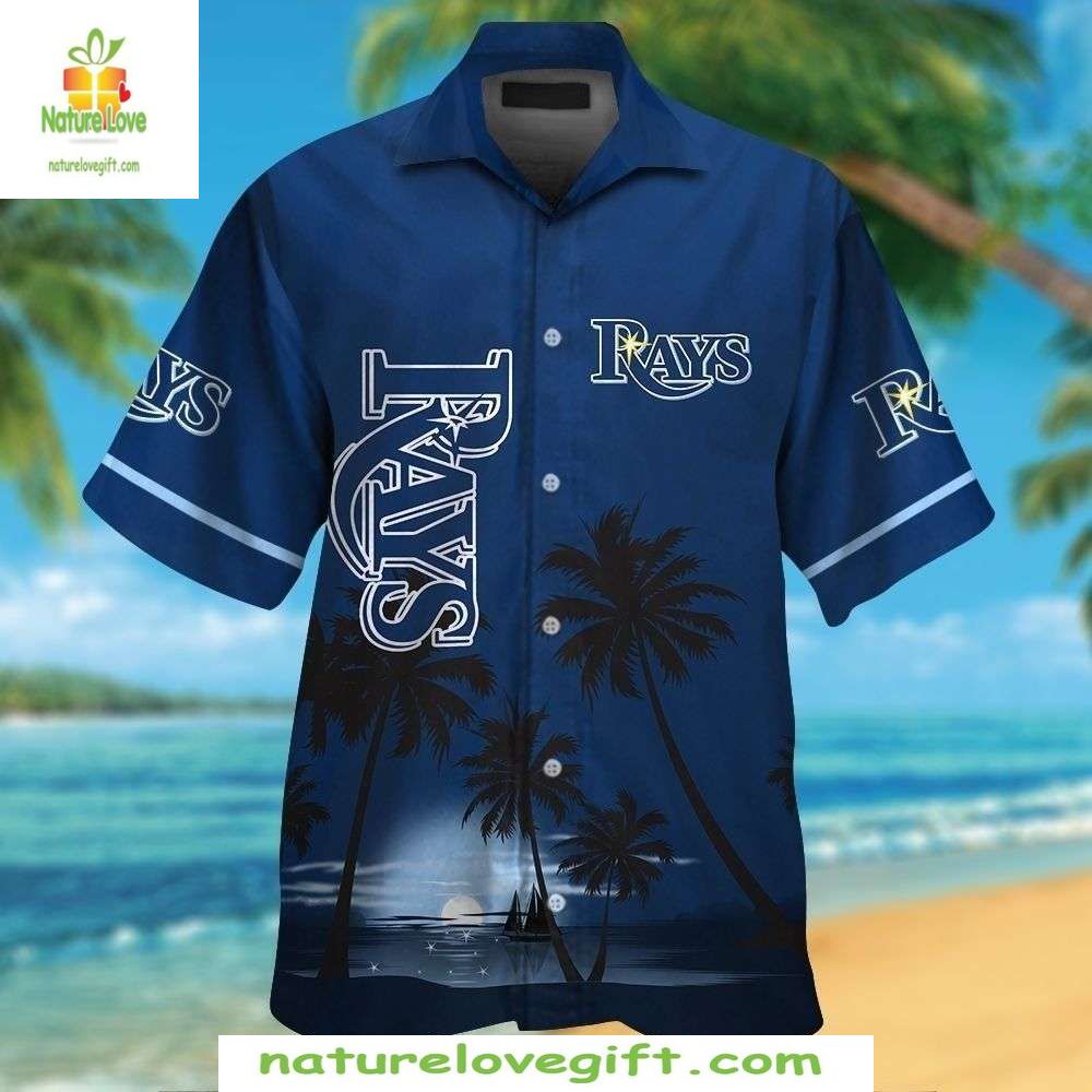 Tampa Bay Rays Hawaiian Shirt Tropical Night Silhouette Baseball Apparel