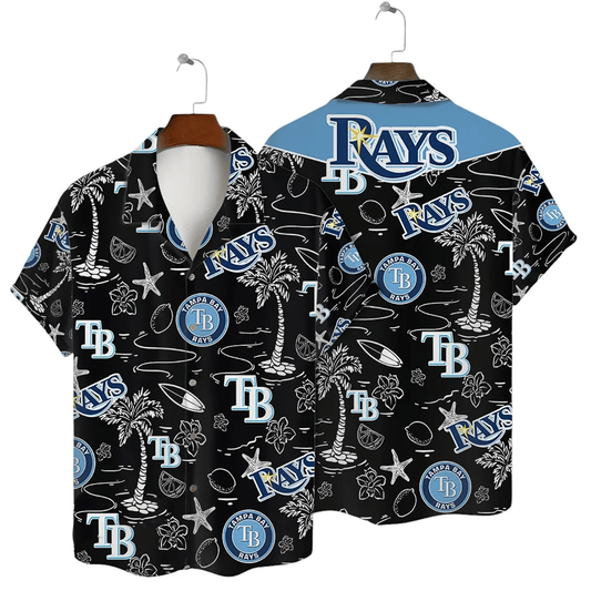 Tampa Bay Rays Tropical Palms MLB Black Hawaiian Shirt