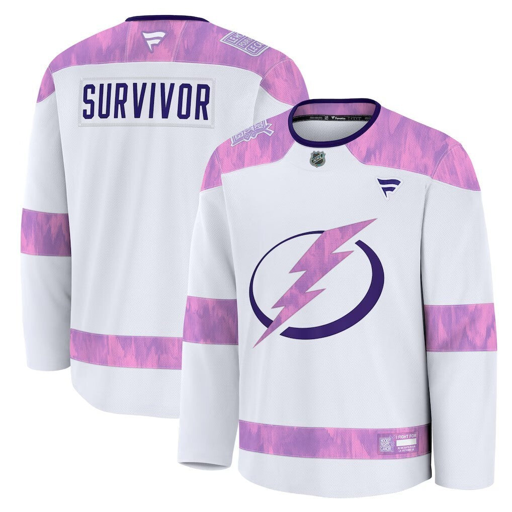 Tampa Bay Lightning Fanatics Hockey Fights Cancer Practice Jersey - White