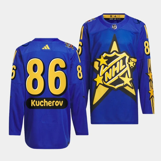 Tampa Bay Lightning #86 Nikita Kucherov 2024 NHL All-Star Game Blue Jersey Style 1