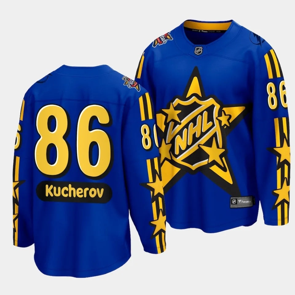 Tampa Bay Lightning #86 Nikita Kucherov 2024 NHL All-Star Game Blue Jersey Style 2
