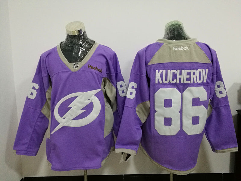 Tampa Bay Lightning #86 Nikita Kucherov Purple Breast cancer