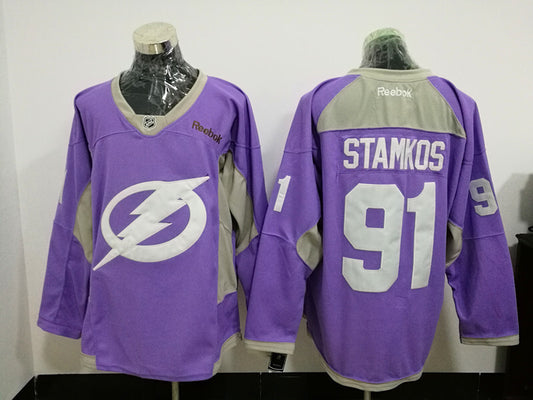 Tampa Bay Lightning #91 Steven Stamkos Purple Breast cancer