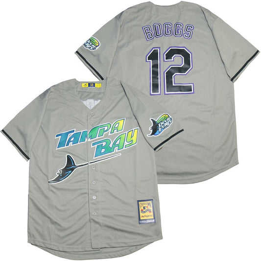 Tampa Bay Rays #12 Wade Boggs Rays 12 Gray Fan Retro