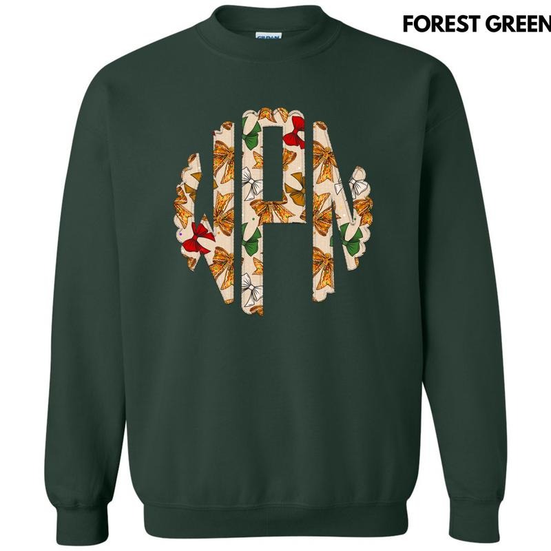 Tan Gingerbread Bow Monogram Sweatshirt 'NLB' T-Shirts, Hoodie | InkThreadWorks.com