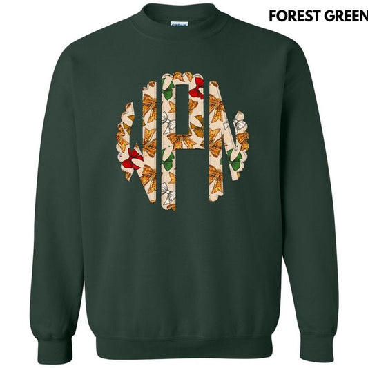 Tan Gingerbread Bow Monogram Sweatshirt 'NLB' T-Shirts, Hoodie | InkThreadWorks.com