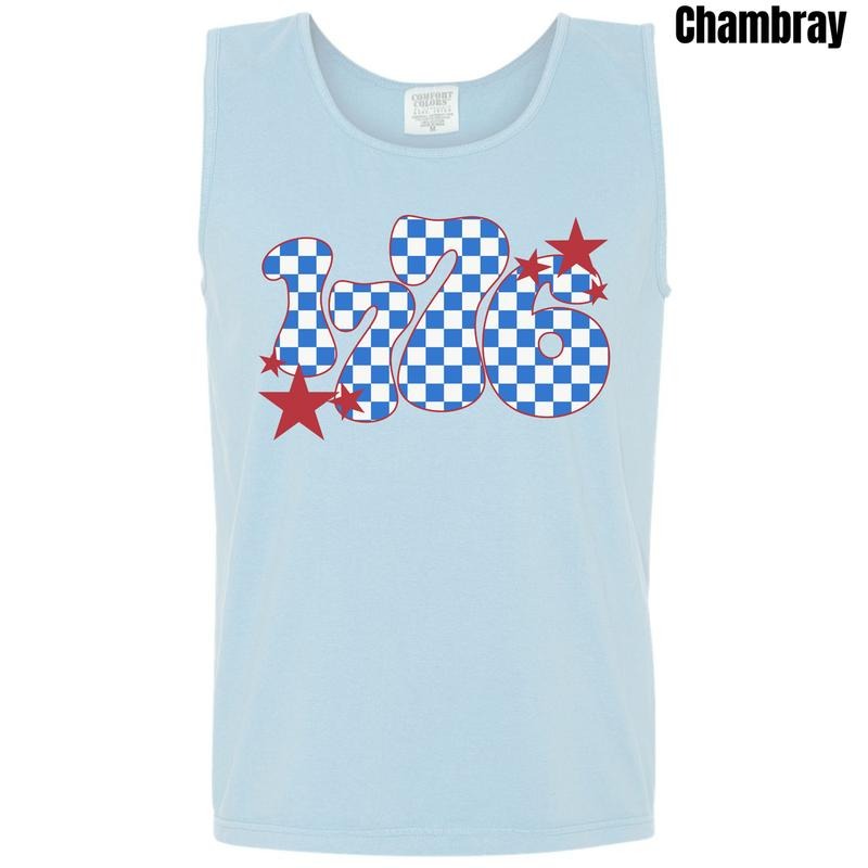 Tank Top - 1776 Blue Checker Comfort Colors Tank Top 'NLB' T-Shirts, Hoodie, Sweatshirt | InkThreadWorks.com