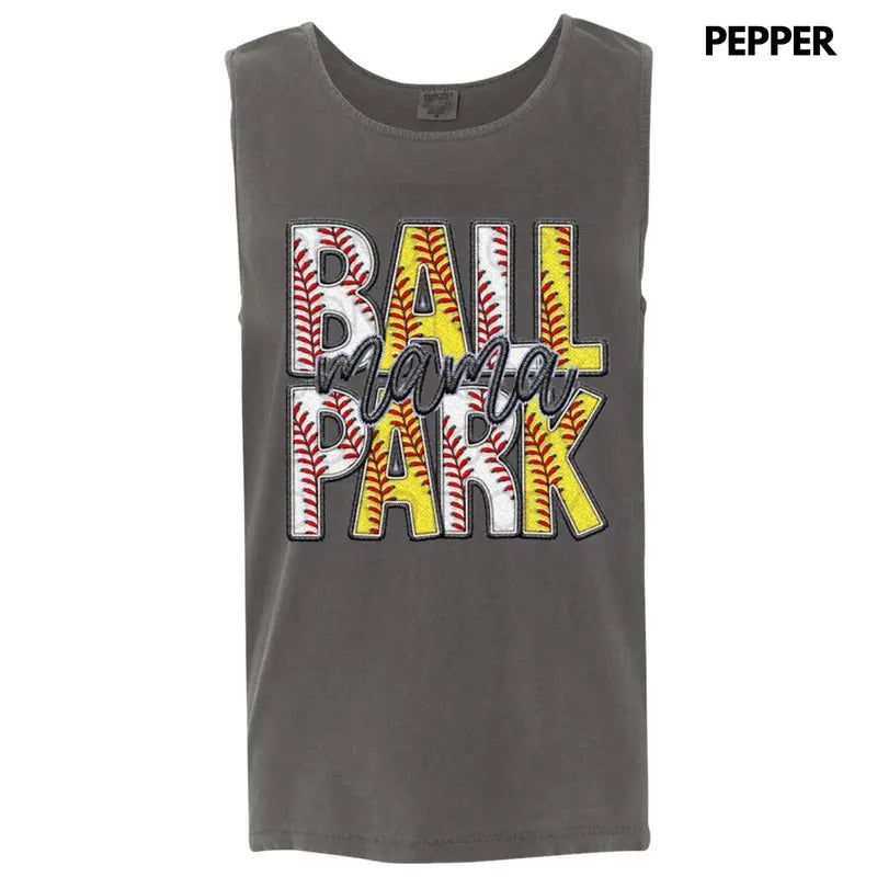 Tank Top - Ball Park Mama Faux Embroidery Comfort Colors Tank Top T-Shirts, Hoodie, Sweatshirt | InkThreadWorks.com