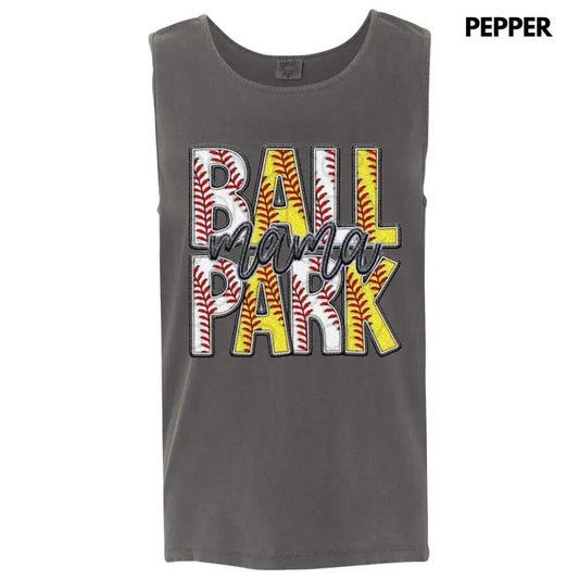 Tank Top - Ball Park Mama Faux Embroidery Comfort Colors Tank Top T-Shirts, Hoodie, Sweatshirt | InkThreadWorks.com