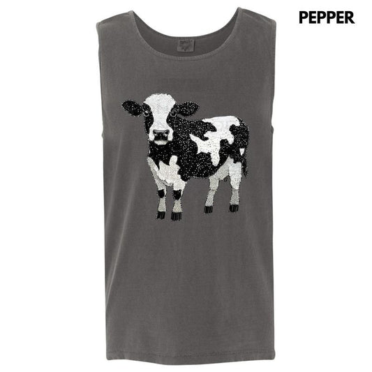 Tank Top - Cow Faux Rhinestone Comfort Colors Tank Top T-Shirts, Hoodie, Sweatshirt | InkThreadWorks.com