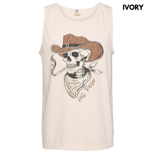 Tank Top - Hell Raiser Cowboy Comfort Colors Tank Top T-Shirts, Hoodie, Sweatshirt | InkThreadWorks.com
