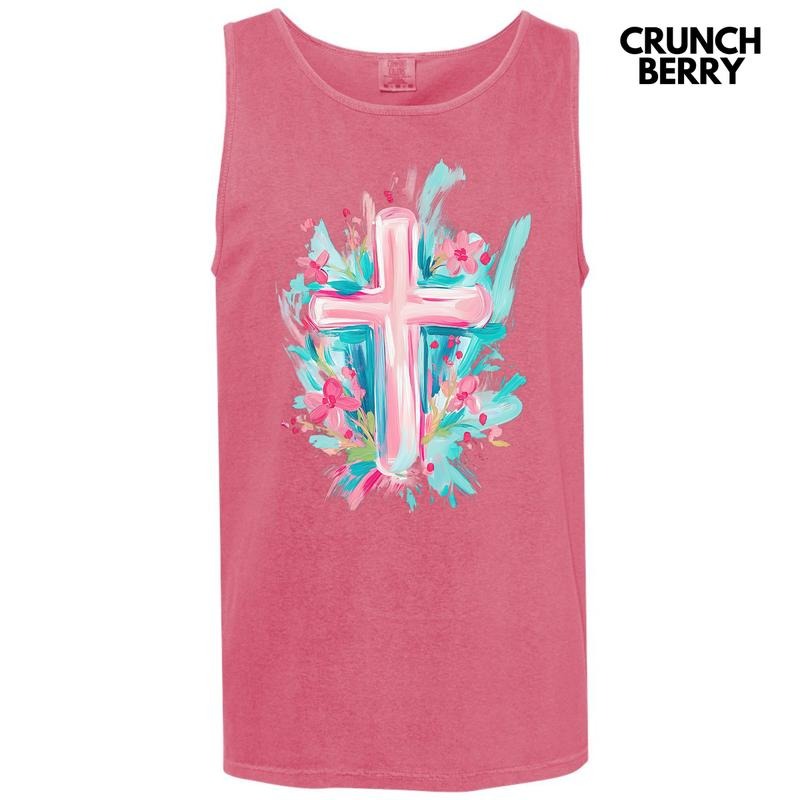 Tank Top - Pastel Brushstroke Cross Comfort Colors Tank Top 'NLB' T-Shirts, Hoodie, Sweatshirt | InkThreadWorks.com