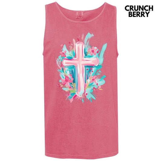 Tank Top - Pastel Brushstroke Cross Comfort Colors Tank Top 'NLB' T-Shirts, Hoodie, Sweatshirt | InkThreadWorks.com