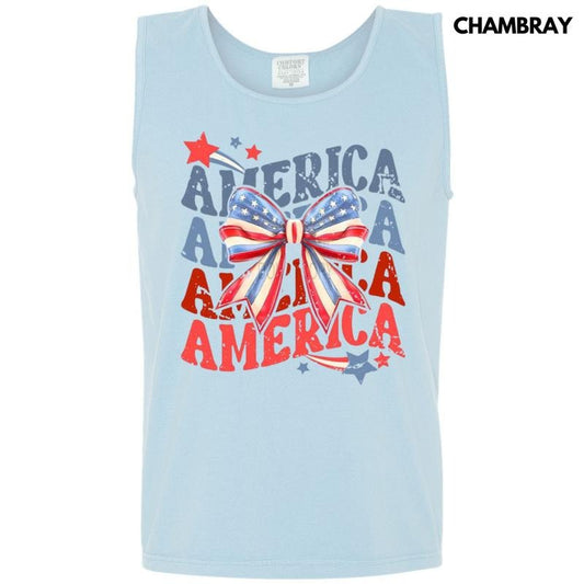 Tank Top - Stacked America Coquette Comfort Colors Tank Top T-Shirts, Hoodie, Sweatshirt | InkThreadWorks.com