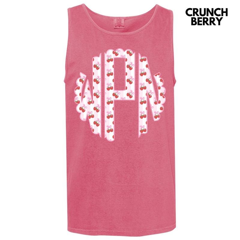 Tank Top - Strawberry Stripe Monogram Comfort Colors Tank Top 'NLB' T-Shirts, Hoodie, Sweatshirt | InkThreadWorks.com