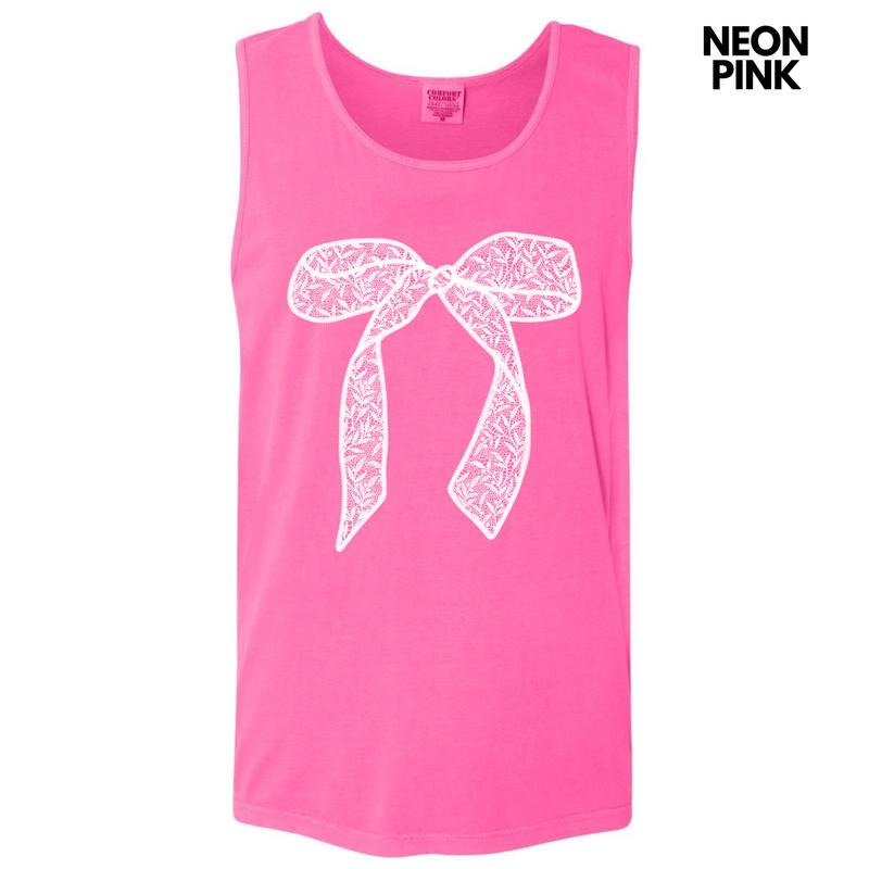 Tank Top - White Lace Bow Comfort Colors Tank Top 'NLB' T-Shirts, Hoodie, Sweatshirt | InkThreadWorks.com