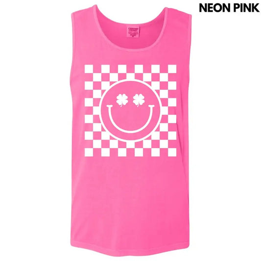 Tank Top - White Shamrock Checker Happy Face Comfort Colors Tank Top 'NLB' T-Shirts, Hoodie, Sweatshirt | InkThreadWorks.com