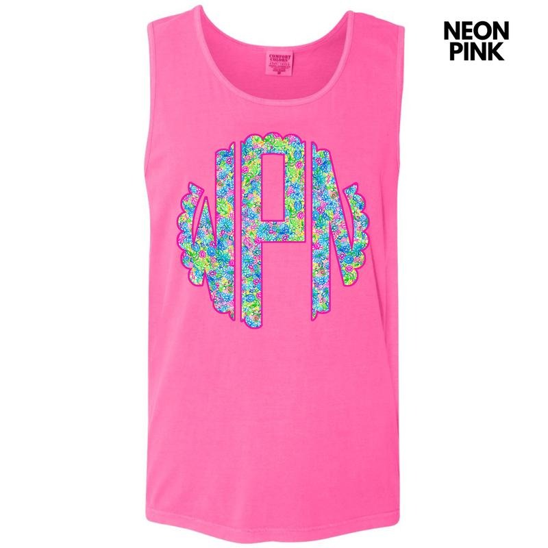 Tank Top -Neon Exotic Monogram Comfort Colors Tank Top 'NLB' T-Shirts, Hoodie, Sweatshirt | InkThreadWorks.com