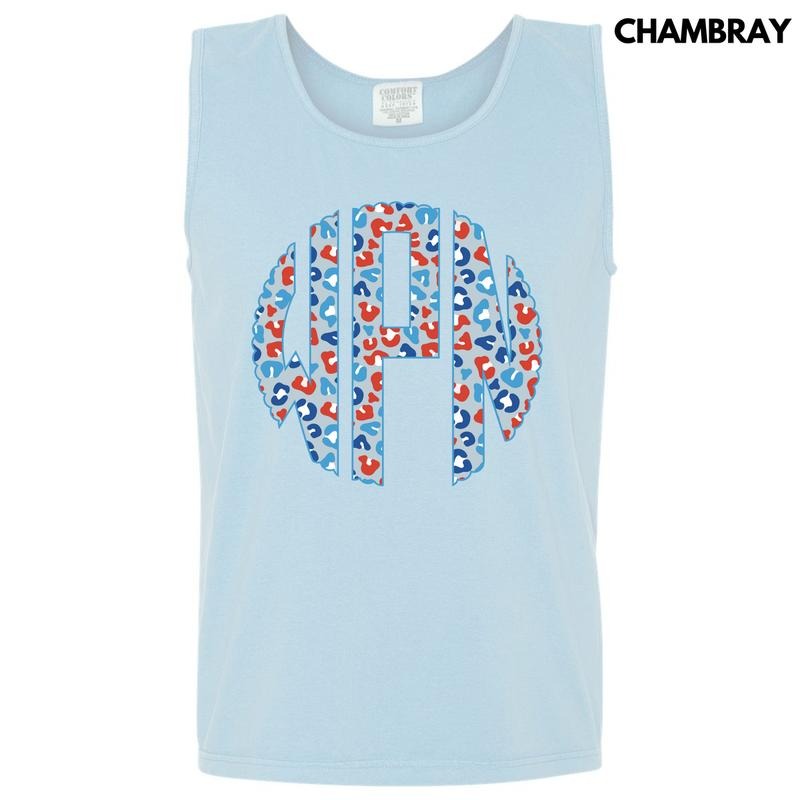 Tank Top -Patriotic Leopard Monogram Comfort Colors Tank Top 'NLB' T-Shirts, Hoodie, Sweatshirt | InkThreadWorks.com