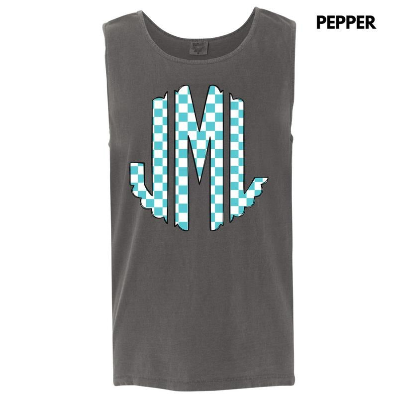Tank Top -Teal Checker Monogram Comfort Colors Tank Top 'NLB' T-Shirts, Hoodie, Sweatshirt | InkThreadWorks.com