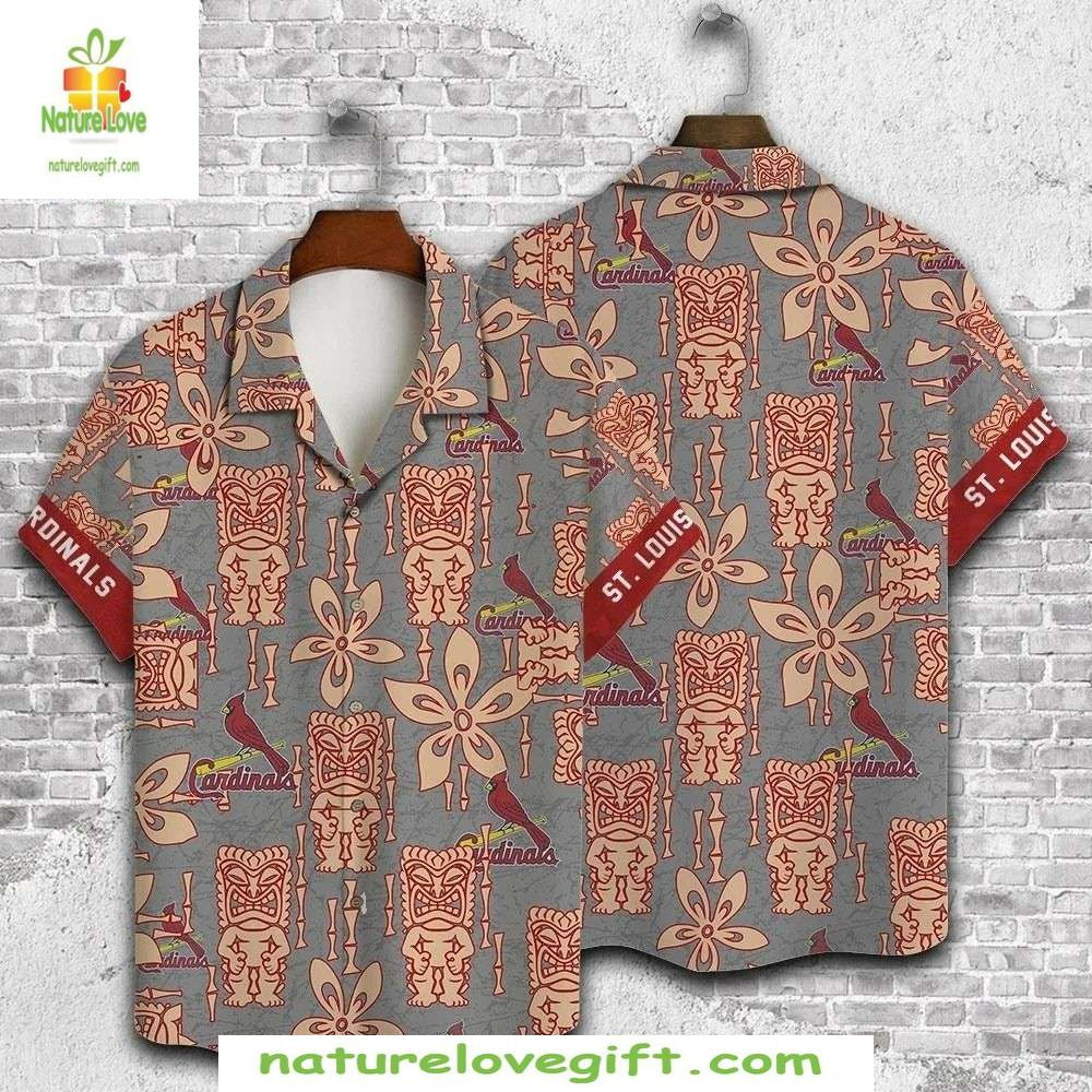 St Louis Cardinals Hawaiian Shirt Taupe Tiki MLB Baseball Apparel
