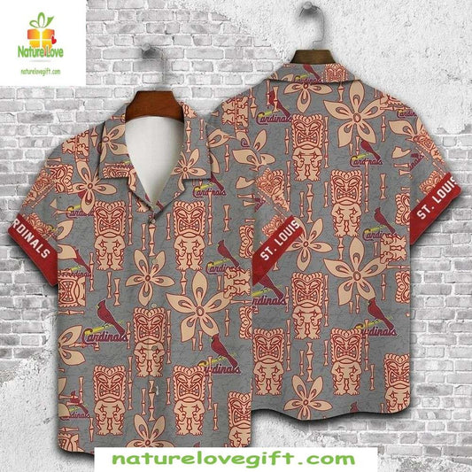 St Louis Cardinals Hawaiian Shirt Taupe Tiki MLB Baseball Apparel