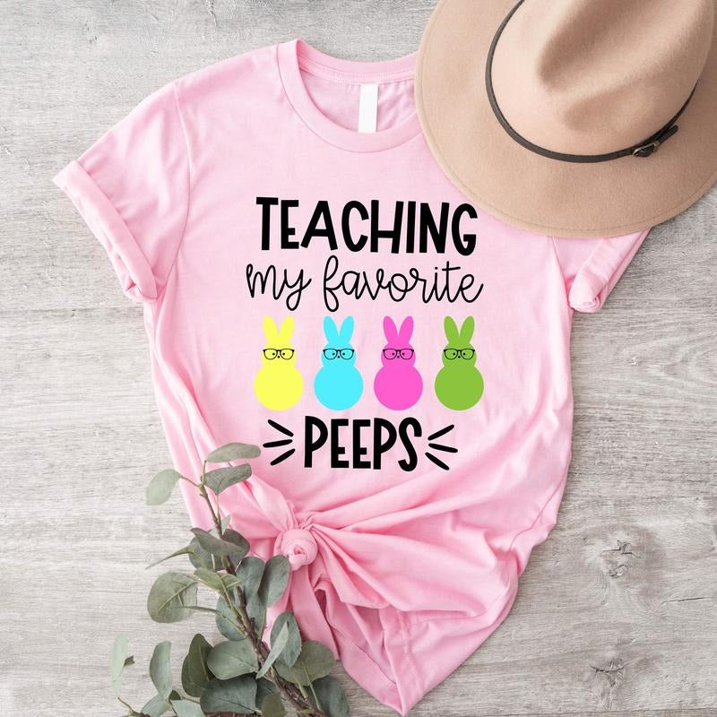 Teaching My Favorite Peeps Shirt, Easter Teacher T-Shirt, Matching Teachers Group Tee For Easter, Teacher Gift Short...