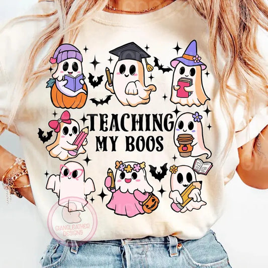 Teaching my boos shirt,Halloween teacher shirt,coquette pencil shirt,ghost teacher shirt,halloween shirt,cute ghost...