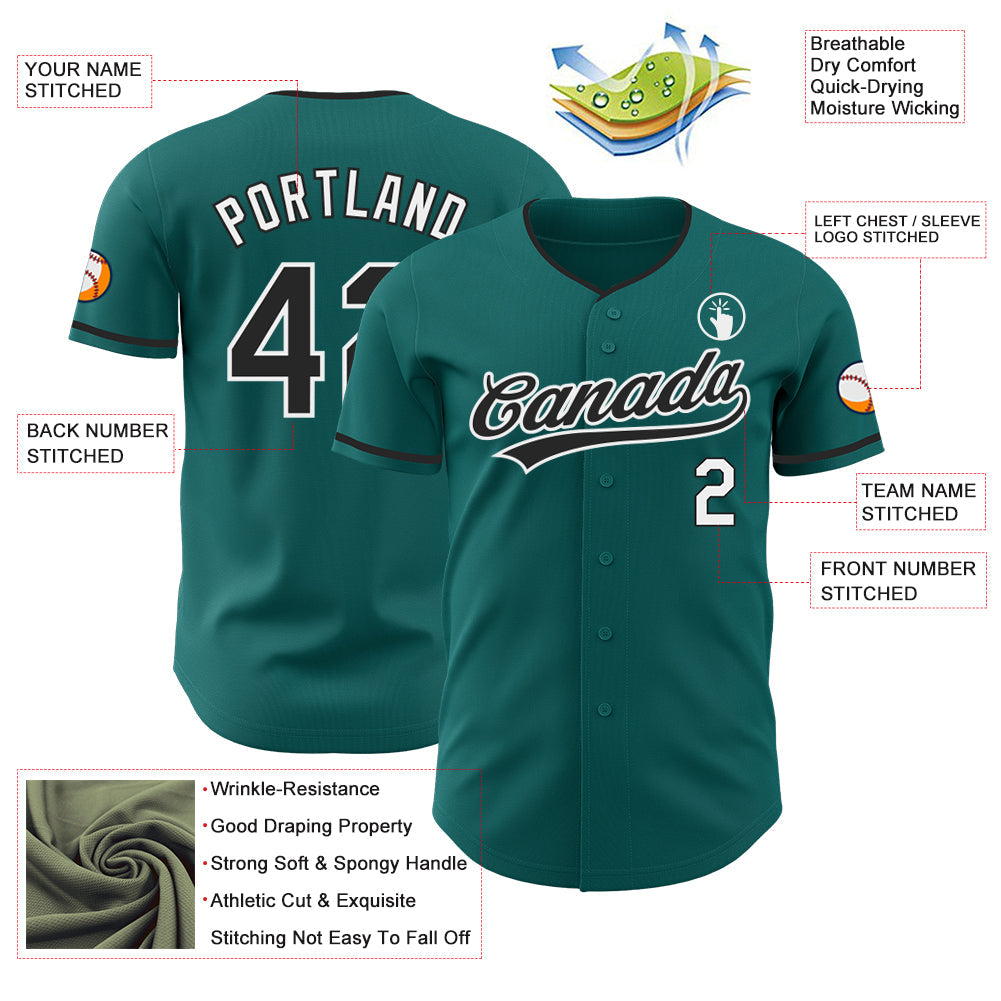 Custom Teal Black-White Authentic Baseball Jersey