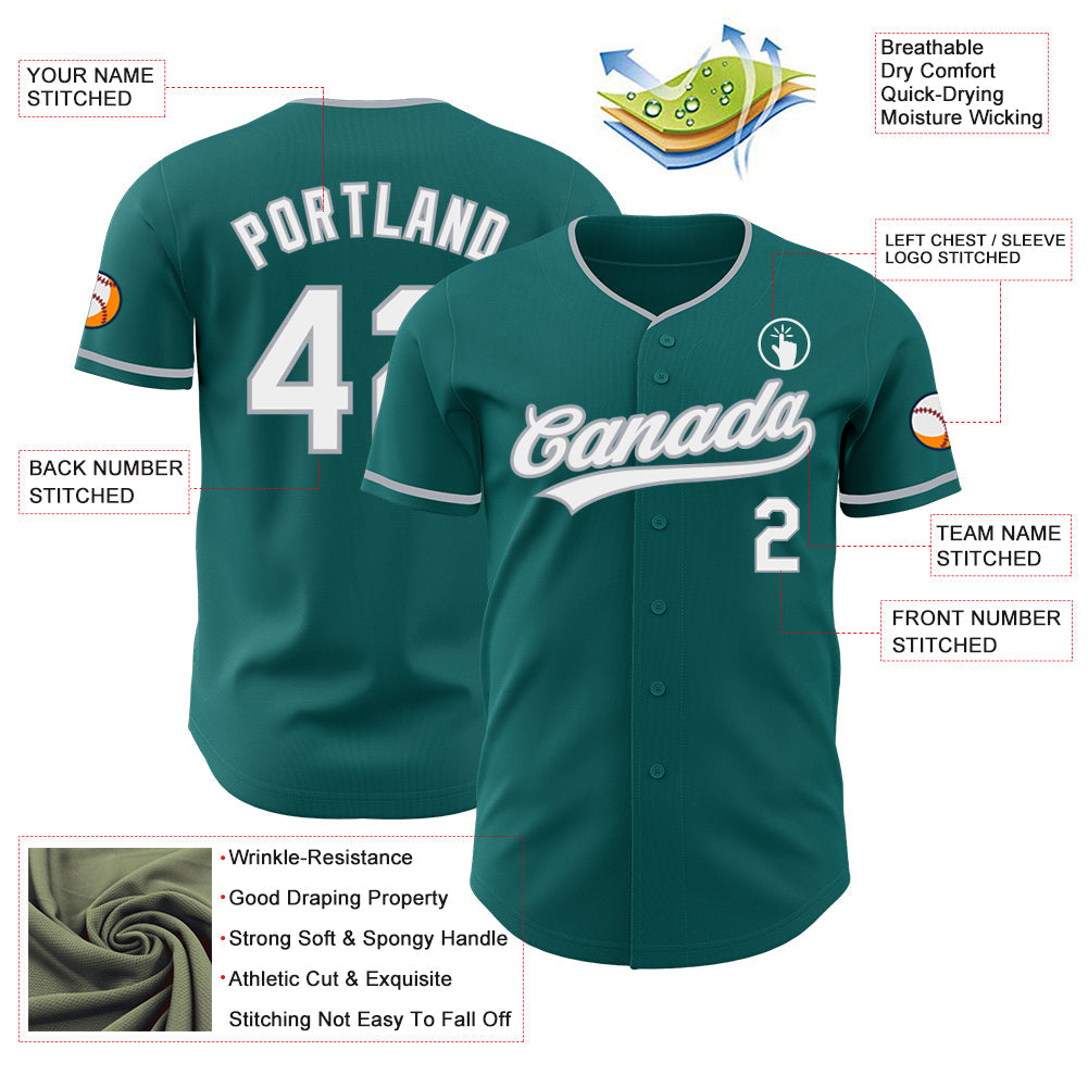Custom Teal White-Gray Authentic Baseball Jersey