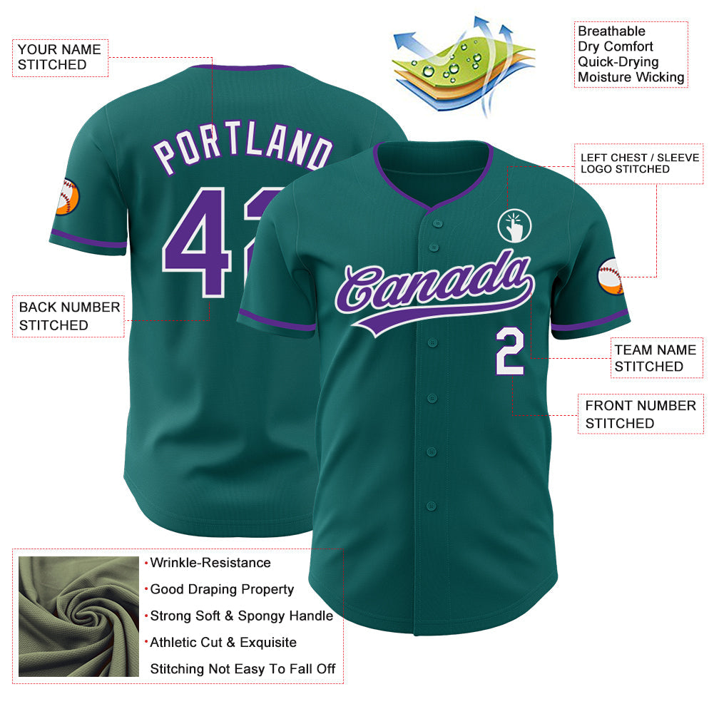 Custom Teal Purple-White Authentic Baseball Jersey