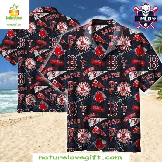 Boston Red Sox MLB Hawaiian Shirt Team Logos Tropical Baseball Apparel