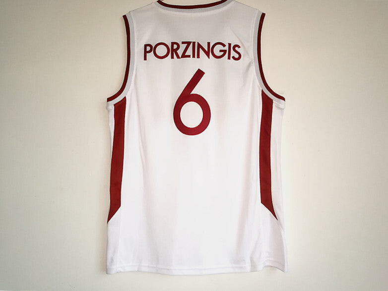 Team Latvija #6 Kristaps Porzingis 6 # 2017 Team White Basketball Jersey